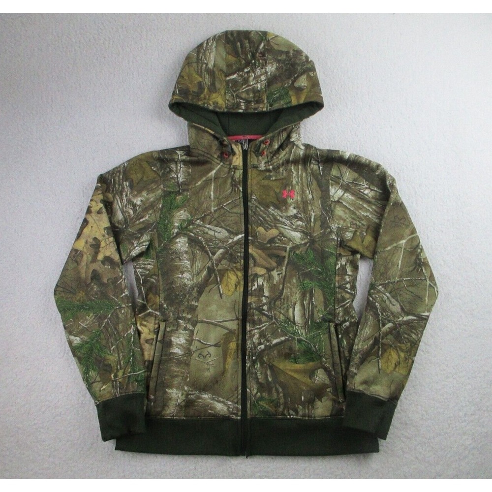 Under Armour Hoodie Womens L Brown Camo Jacket Realtree Hunting Forest Outdoor